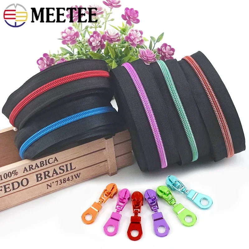 

2/4M Meetee 5# Nylon Zippers Tape+Zipper Slider Bag Wallet Decor Zip Per Meter Clothing Zips Puller Repair Kit Sewing Accessory