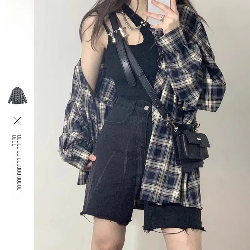 

Ретро-рубашка в клетку для женщин, с длинным рукавом, модный дизайн, новинка ранней осени, свободный крой, стандартная длина, с воротником