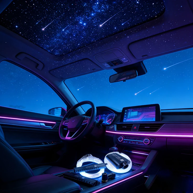 Meteor sky Ceiling Shooting new Car Roof Starry  Fiber Optic Star Light Kit app LED Combination lamp Cable Effect lamp factory