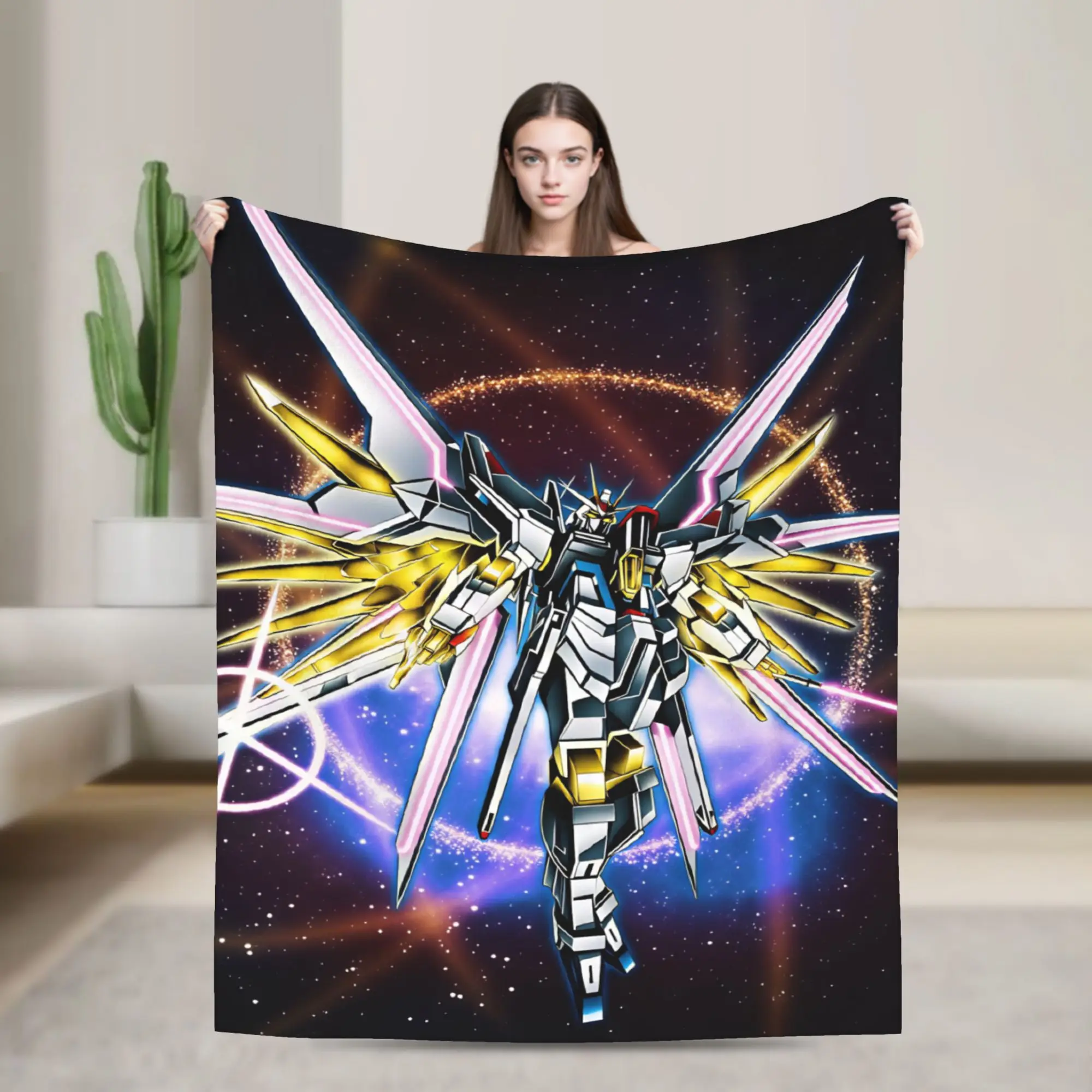 Mobile Suit Gundam Flannel Blanket  Warm Soft Throw Blanket for Outdoor Travel Office Fashion Bedspread Sofa Bed Cover