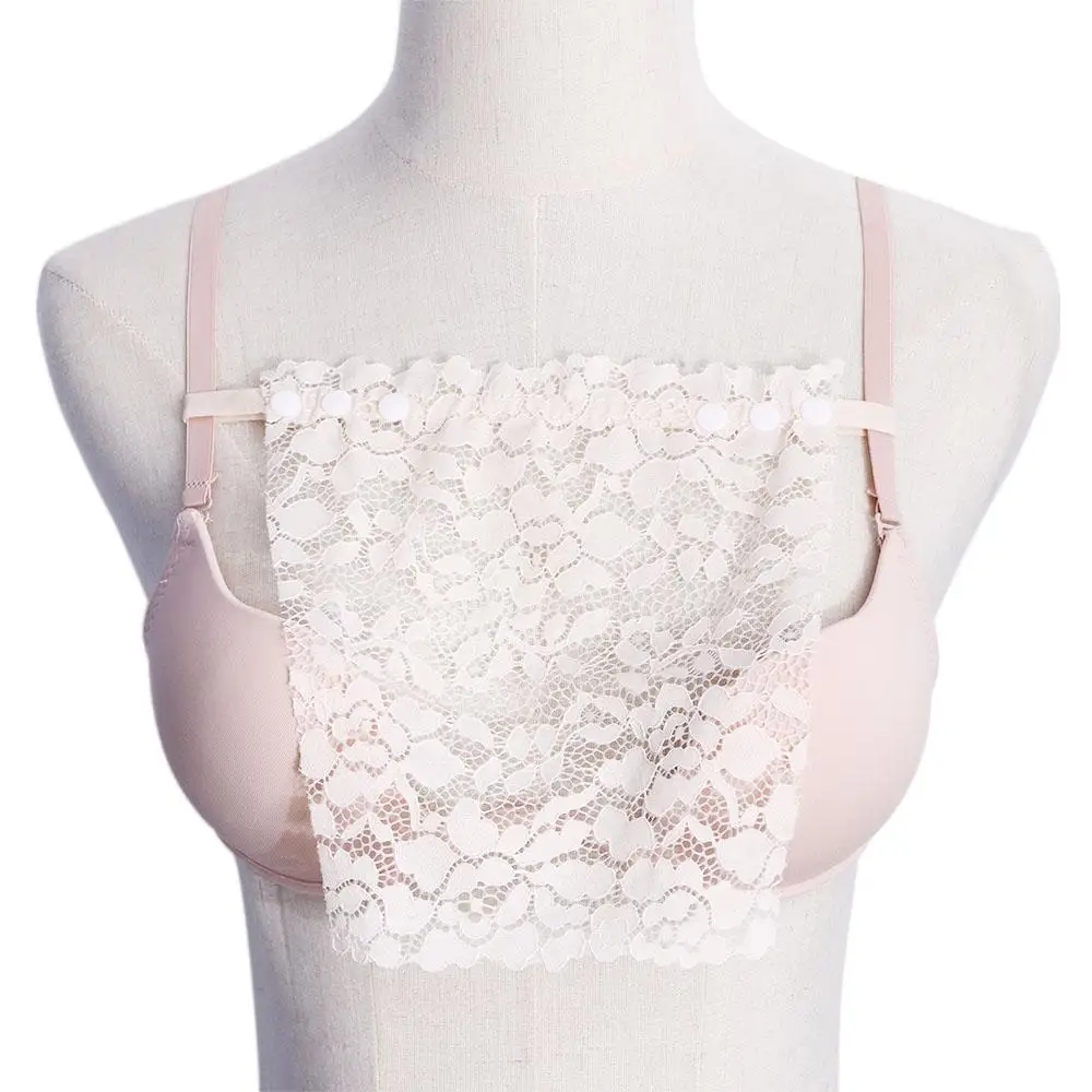 Sexy Women Lace Flower Insert Wrap Tube Tops Mesh Bra Wrap Strapless Anti-Glare Lining Adjustable Underwear Chest Piece Cover