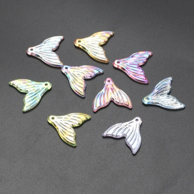 Acrylic Beads 20x20mm 30pcs Gradient Color Mermaid Tail Pendants Acrylic Spacer Beads For Jewelry Making DIY Jewelry Accessories