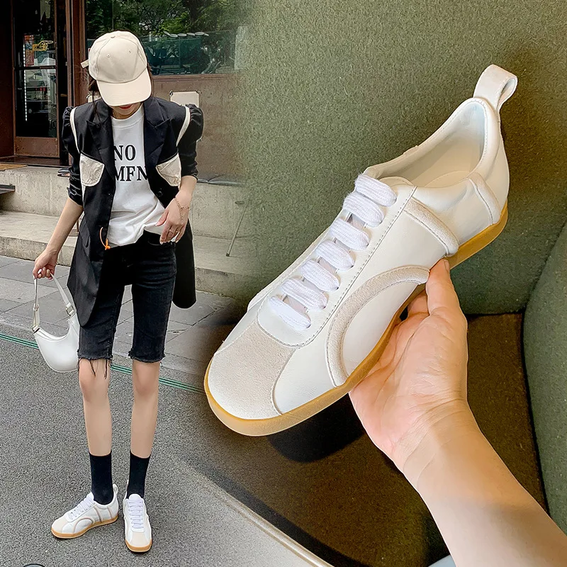 Women\'s white loafers 2023 The New casual moral training shoes Female Genuine Leather flat sneakers casual shoes Leisure shoes