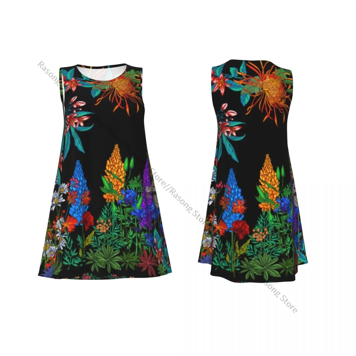 Women's Dress Summer Casual T Shirt Dresses Beach Cover up Wildflowers Background Tank Dress