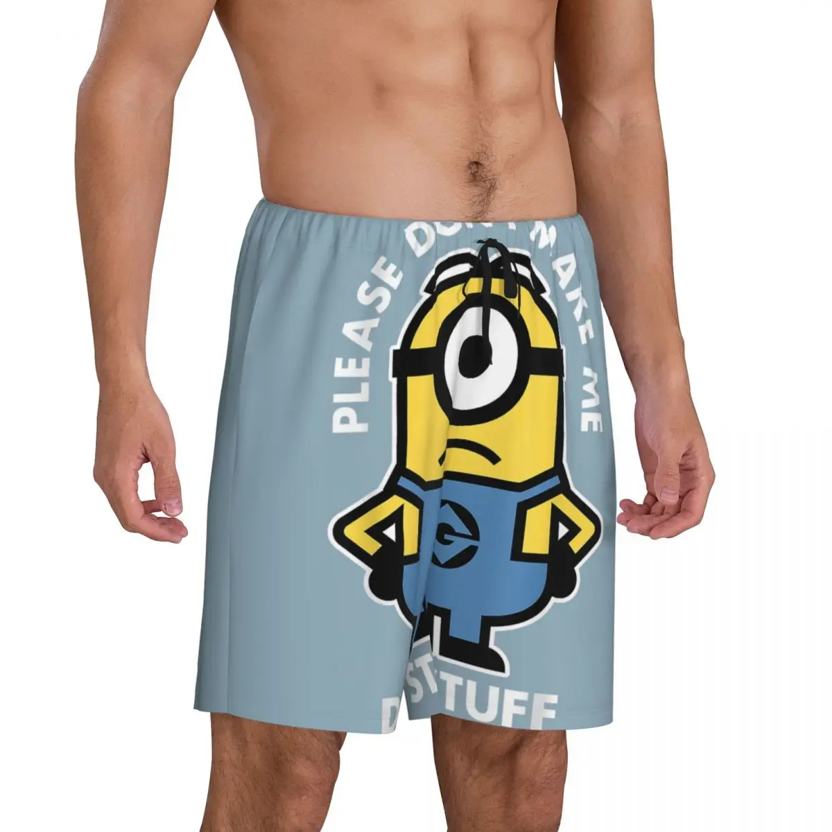 Custom Cartoon Animation Minions Pajama Shorts Sleepwear for Men Elastic Waistband Sleep Lounge Short Pjs with Pockets