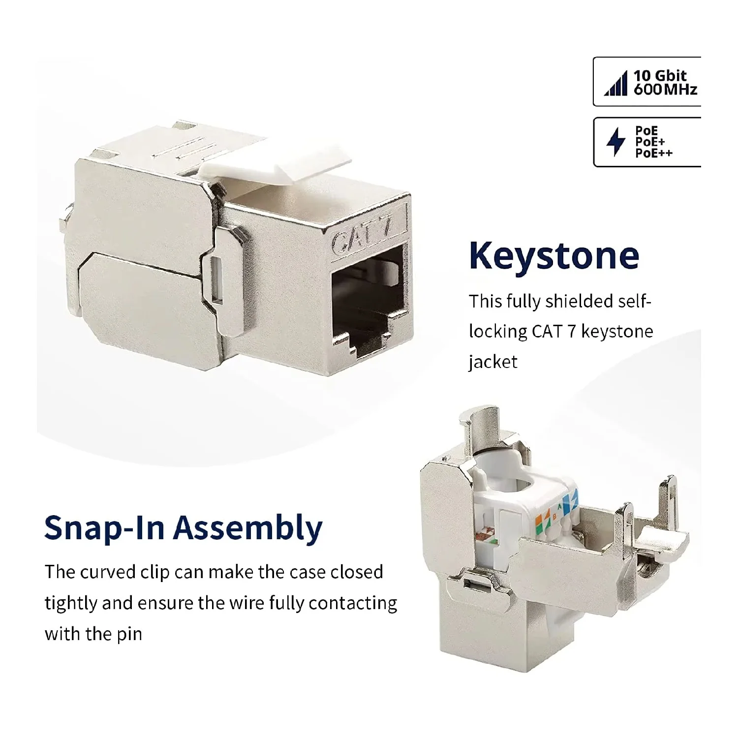 FASO Cat6a Cat7 Keystone Jack Cat7 RJ45 STP Tool-Less Type Zinc Alloy Module Jacks Adapter Coupler for 22 to 26 AWG