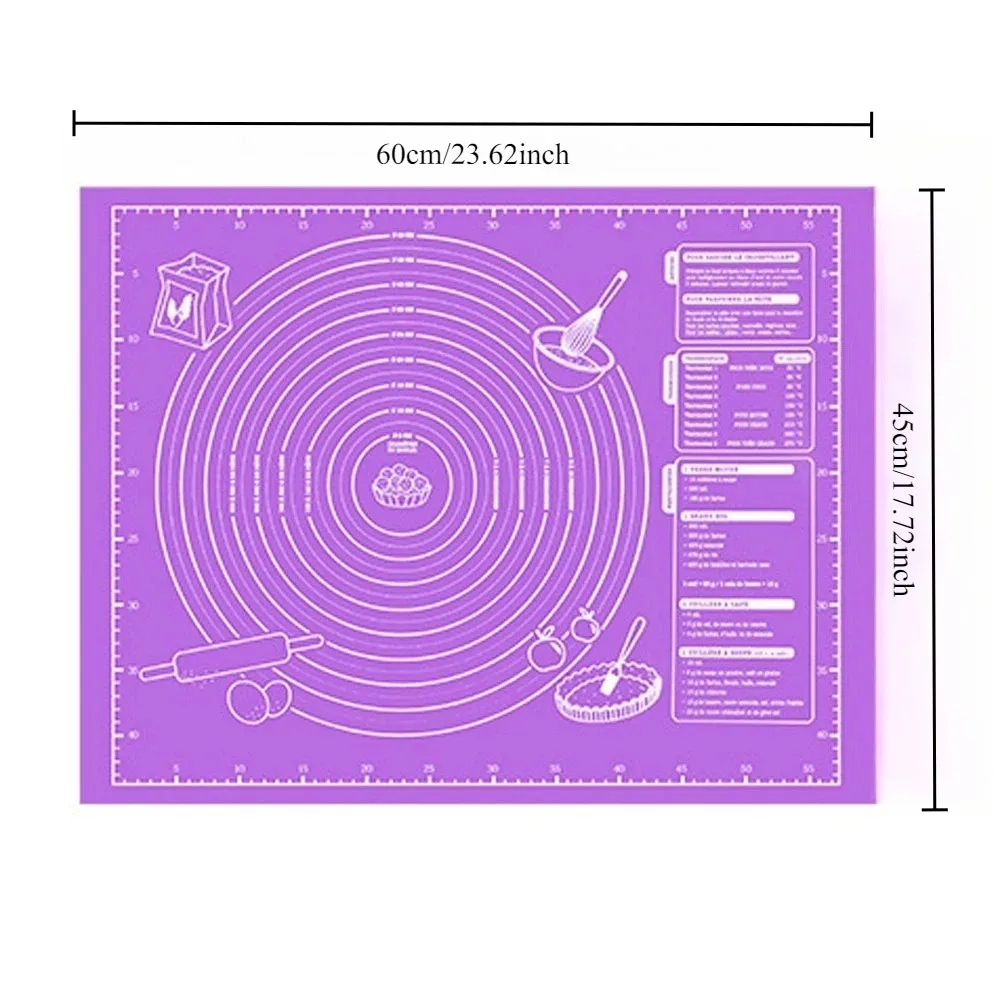 Food Grade Plastic Rolling Mat with Measuring Tool Non-Slip Kneading Mat Easy Clean Non-Stick Baking Utensil Reusable