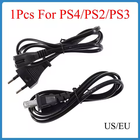 1Pcs 2Pin US/EU For PS4 Console Power Cable For Sony PS2/PS3 General 8-Letter Power Host Link Cable Game Parts Replacement 1M