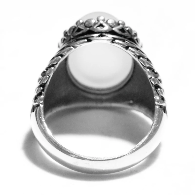 S925 Sterling Silver Ring Türkiye Men's Handmade Jewelry Gift Natural White Agate Vintage Punk Luxury Holiday Gift image 2