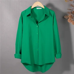 Casual Long Sleeve Blouse Loose Clothes Elegant Turn Down Collar Button Green Shirt Women Spring Cotton Tops Blusas Mujer 16695