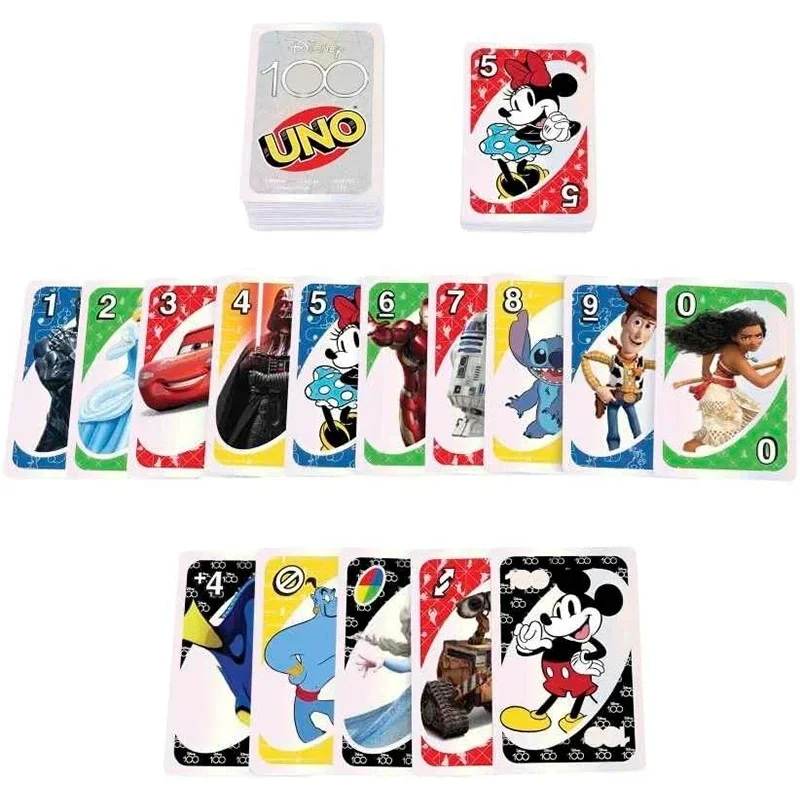 Новинка, Mattel UNO Disney 100 и открытки диснеевских пожеланий, семейные веселые детские покерные игрушки, игральные карты