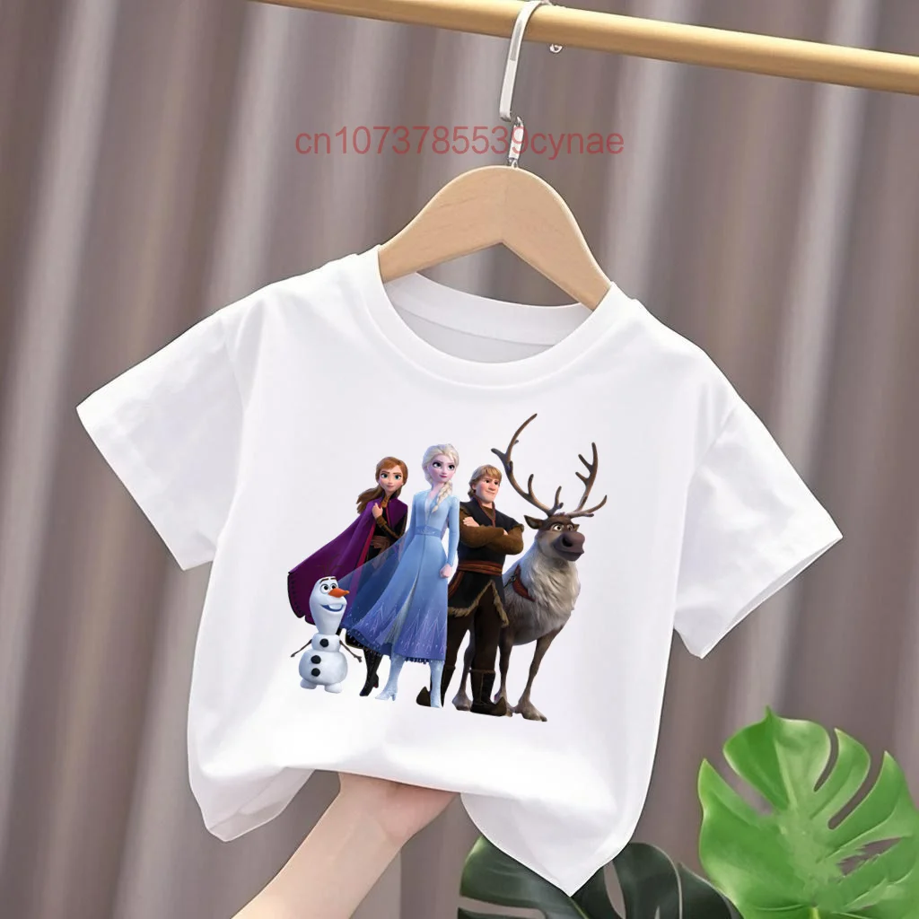 

Новинка 2024 года, футболка с короткими рукавами Disney Frozen, повседневная модная уличная футболка из чистого хлопка, милый детский топ с круглым вырезом