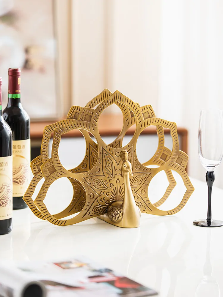 Living room wine cabinet display cabinet shelf ornament red wine rack light luxury brass high-grade wine rack