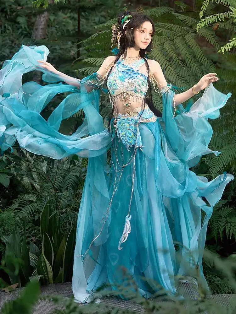 

Dream of Peacock Hanfu Female Exotic Style Spring and Summer Western Regions Han Elements Flying Set