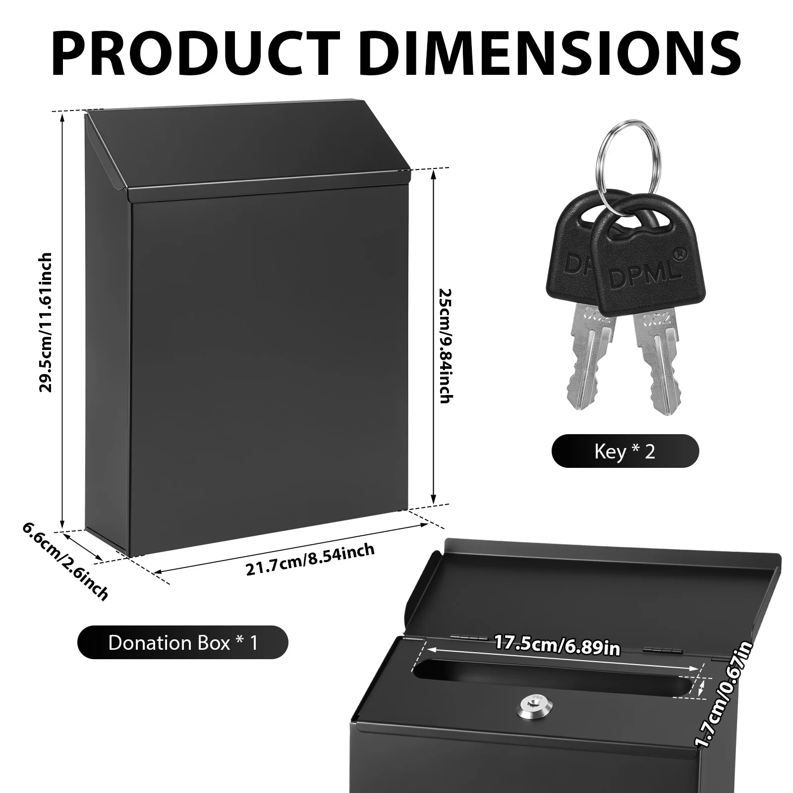 Wall Mounted Metal Donation Box Garden Mailbox Ballot Container with Lock Safe Outside Cash Drop Box for Home Wall Door Outdoor