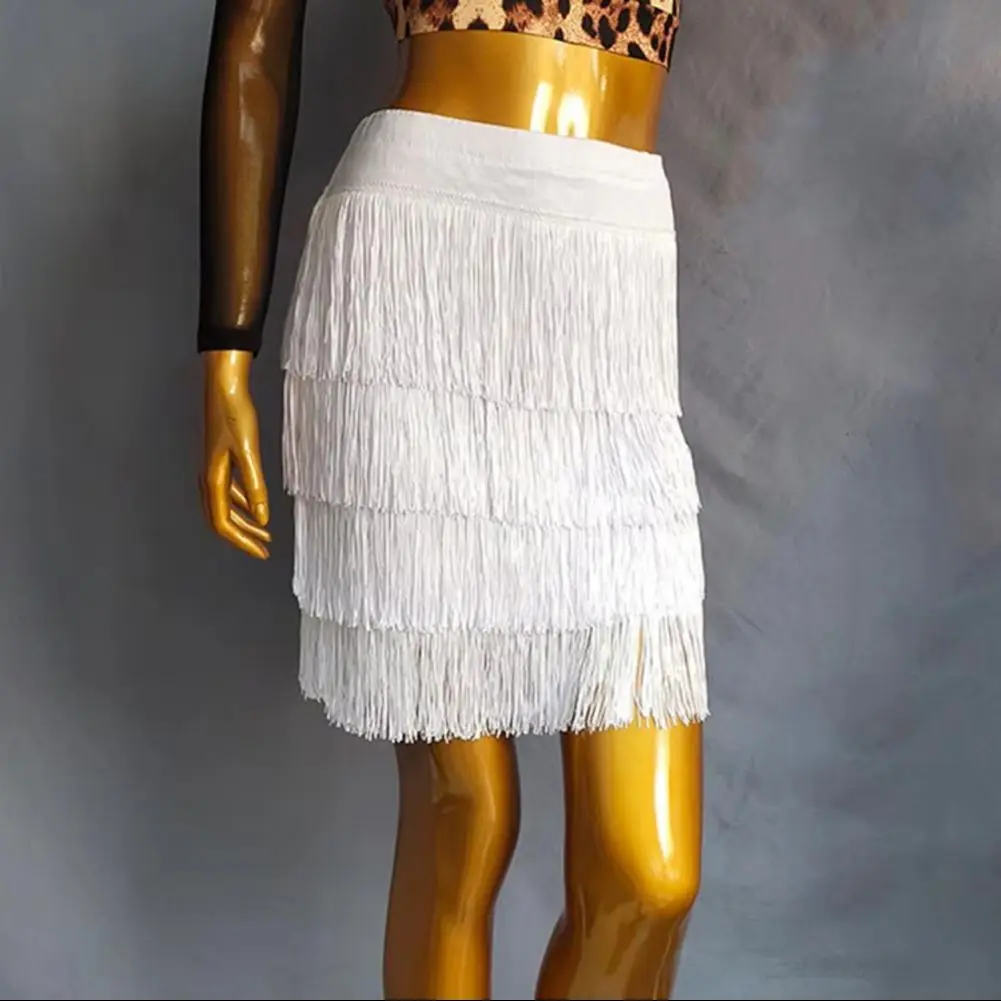 

2025 Women Skirt Dance Performance Skirt Elegant Latin Dance Mini Skirt with Four-layer Tassel Design High Waist for Dancing