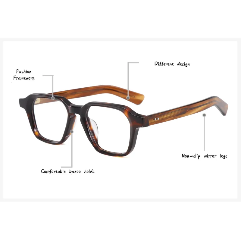 نظارات بمادة الخلات عالية الجودة للرجال ماركة ريترو إطار مربع واسع الساق مرآة مسطحة نظارات نسائية