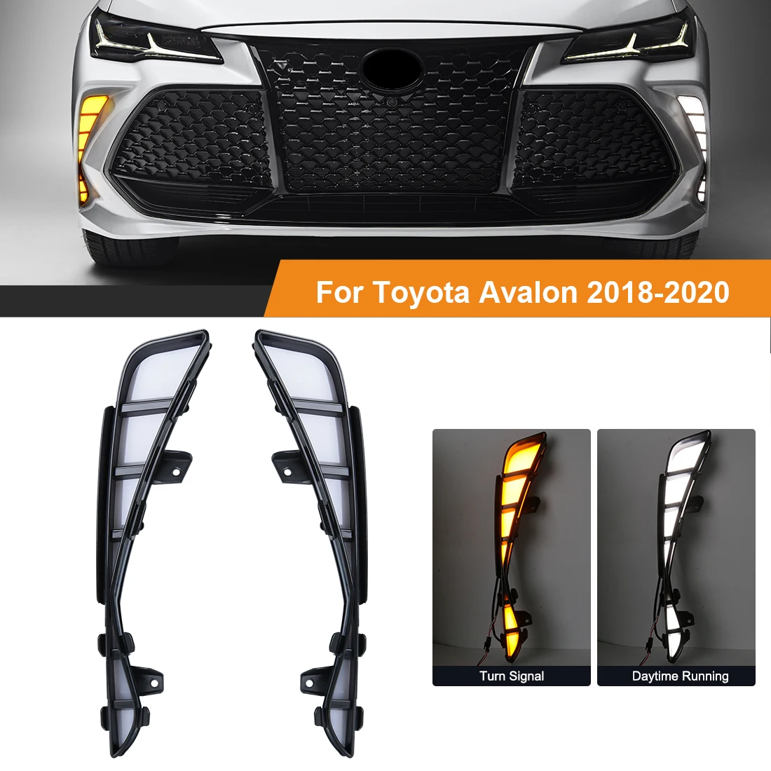 

For Toyota Avalon 2018 2019 2020 Car White LED Daytime Running Light DRL Dynamic Turn Signal Light Yellow Fog Lamp Accessories