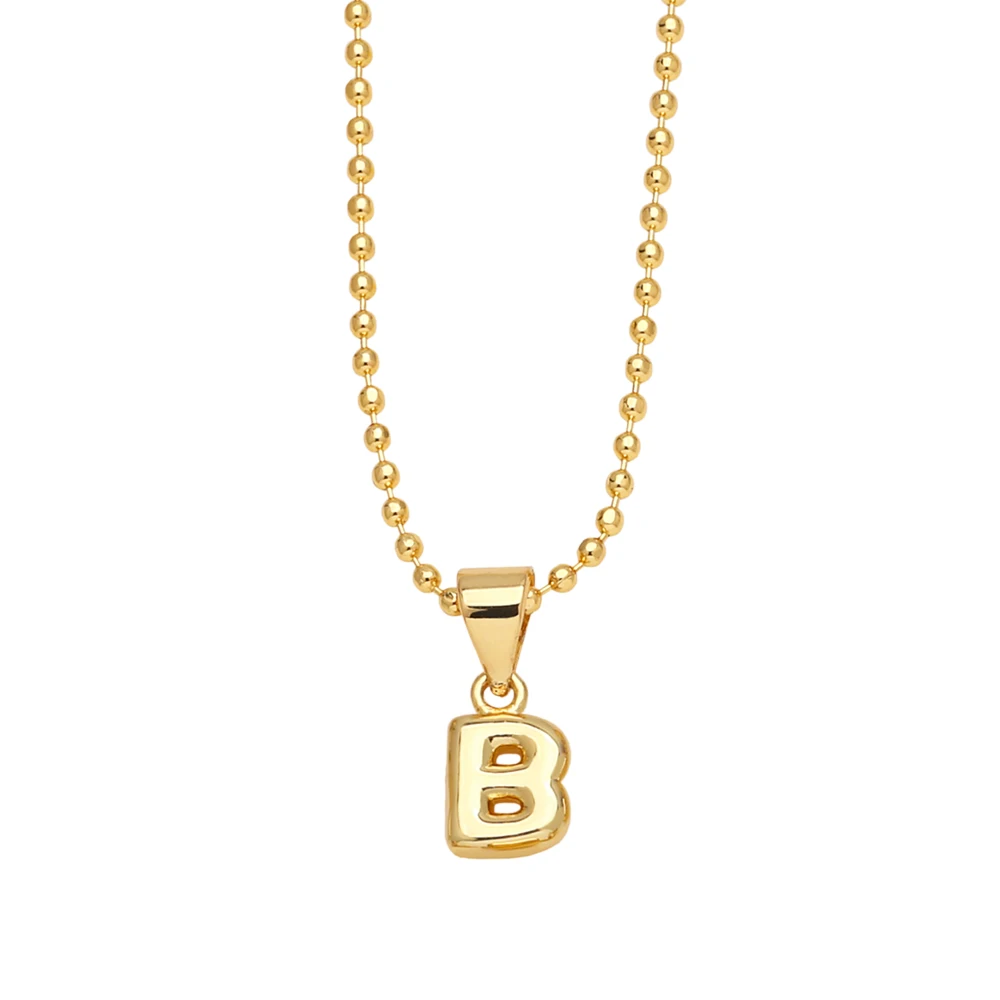 FLOLA Tiny Polished Initial Letter Pendant Necklaces For Women Custom Name Beads Chain Necklace Jewelry Gifts For Her nkeq67