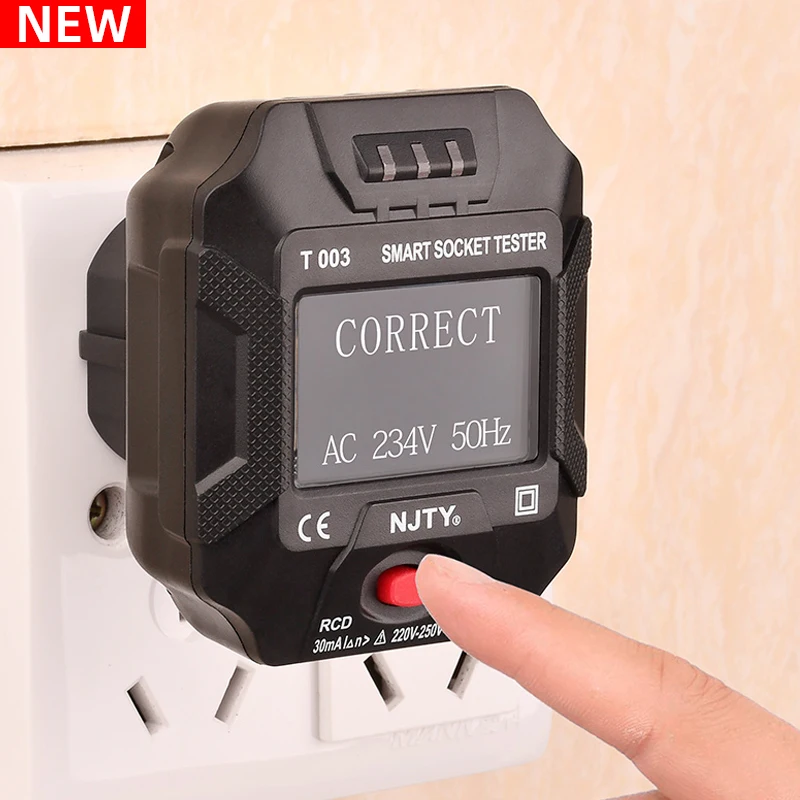 NJTY Socket Tester Large Backlit Voltage Test RCD30mA Detector UK US EU Plug Ground Zero Line Plug Polarity Phase Check HABOTEST