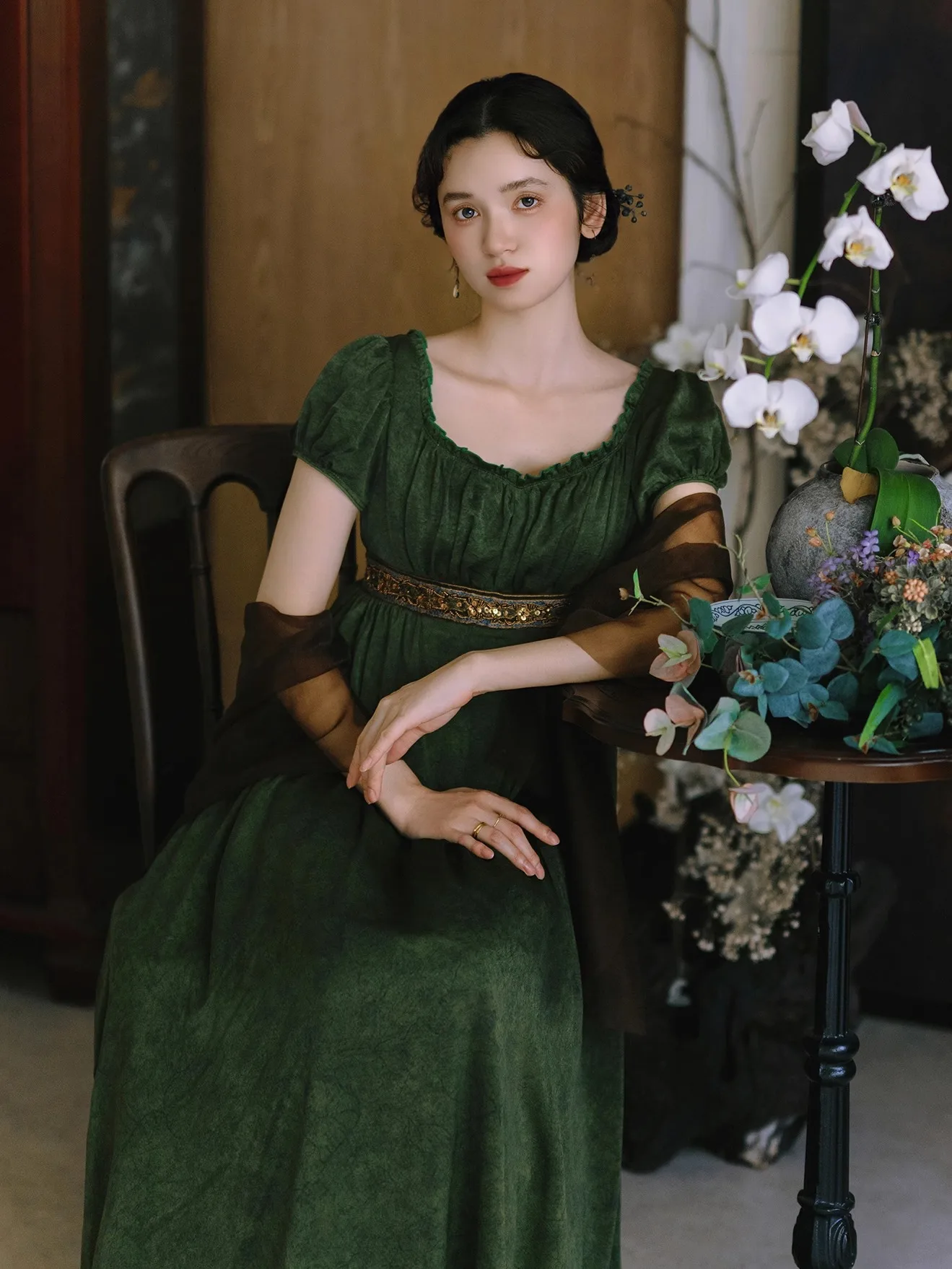 TIYIHAILEY Abito estivo da donna con pittura a olio Manica corta Lungo Maxi da donna Taglia S-XL Manica quadrata Vintage Verde a vita alta