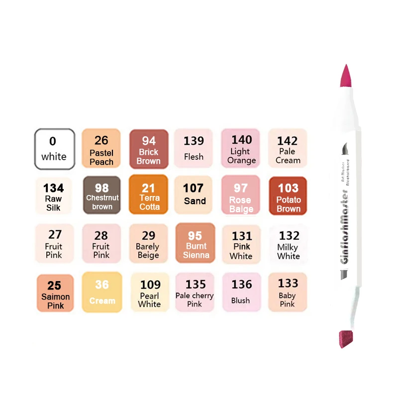 Ginflash Soft Brush Skin Tone 24colors Art Markers Brush Pen Sketch Alcohol Based Markers Dual Tipped Manga Drawing Art Supplies