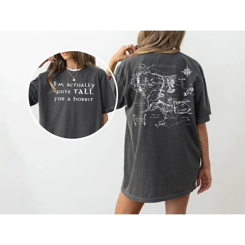 Mapa del mundo de la Tierra Media, Bilbo Baggins, Gandalf, El Señor de los Anillos, novedad de verano, camiseta informal de algodón unisex