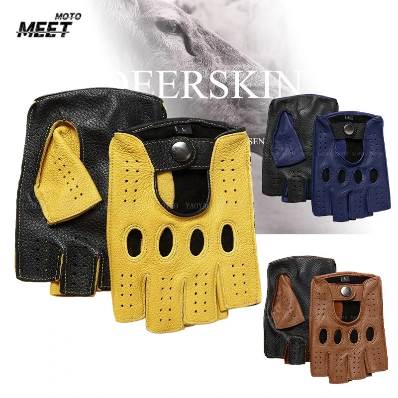 2026 New High Quality Half Finger Men Genuine Leather Gloves Goatskin Gloves Fashion Men Breathable Driving Gloves Male Mittens