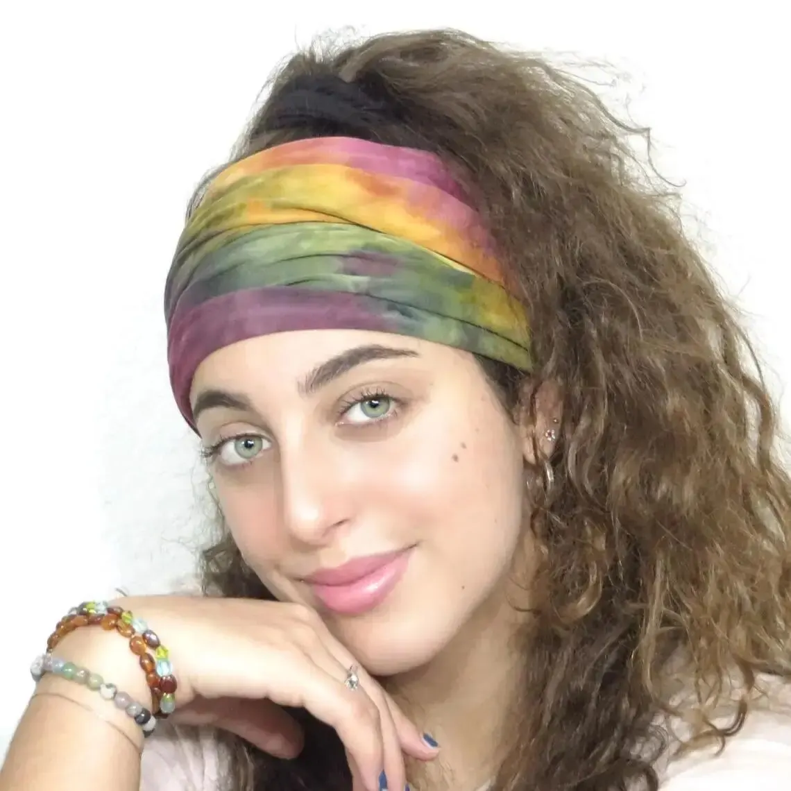 Bohemian Women's Hair Band Dyed Yoga Wide Knotted Sports Headscarf Wrapped Headscarf Elastic Cotton Sweat-absorbent Headband