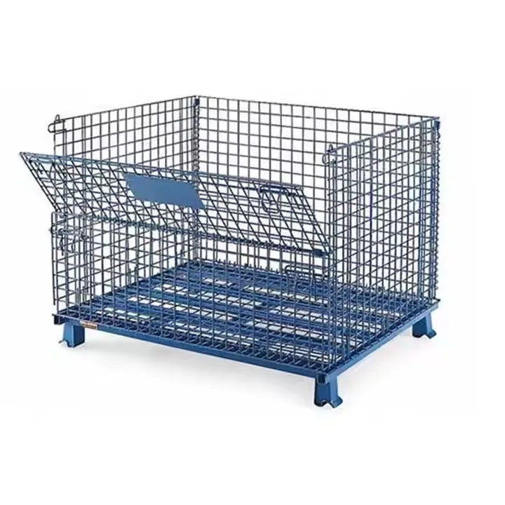 Warehouse Transport Stackable Steel Mesh Wire Collapsible Stillage Cage Wire Container Pallet Box Foldable Metal Storage Basket