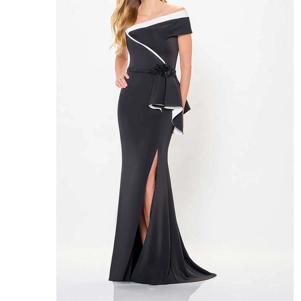 

2025 Evening Dress Off Shoulder Beaded Prom Party Dress Sleeveless Mermaid Side Slit Ruffled Elegant Dress Formal Occasion