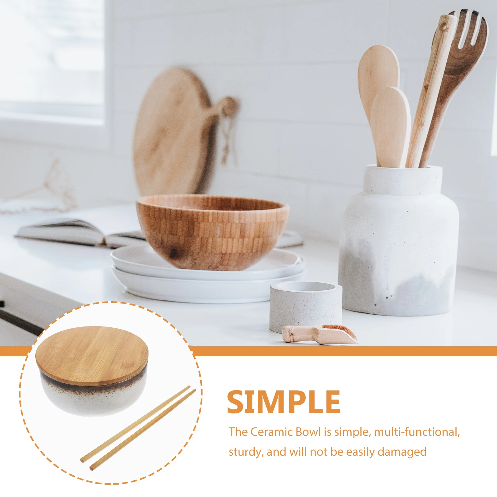 

1 Set Of Ceramic Noodle Kitchen Soup Household Microwave Ramen Bowl With Chopsticks Thick Heat Resistant Reusable Dishwasher