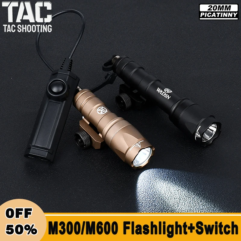 

WADSN M300 M600 Tactical Flashlight Hunting LED Reconnaissance Light Air Gun Weapon Accessories Installation 20MM Picatinny Rail