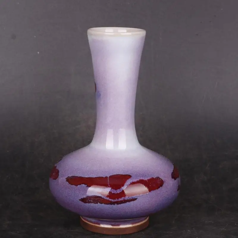 Chinese Porcelain Jun Kiln Purple Glaze Kiln Change Vases 5.9 Inch Home Desktop Decor