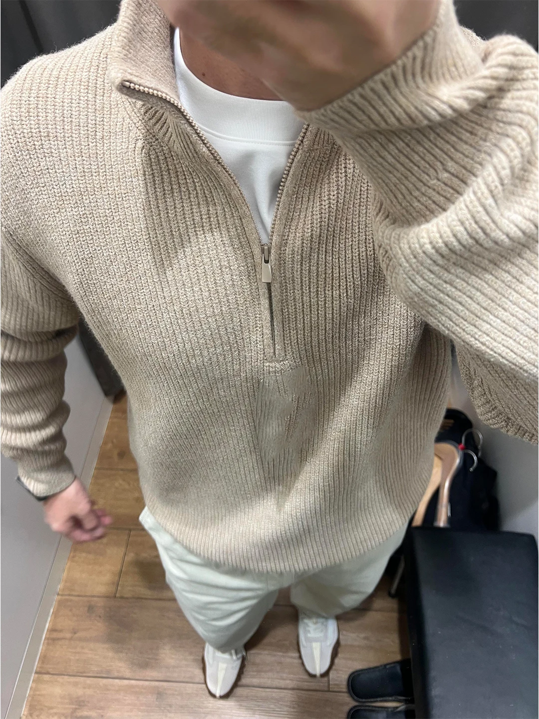 

Мужской вязаный свитер цвета хаки с высоким воротником на молнии, утепленный, зимний, в американском стиле, теплый базовый топ свободного кроя