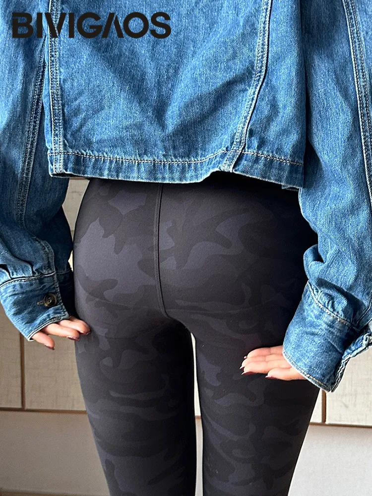 BIVIGAOS 2024 New Camouflage Sharkskin Leggings Women Spring Thin High Waist Butt Lifter Sports Leggings Fitness Casual Leggings