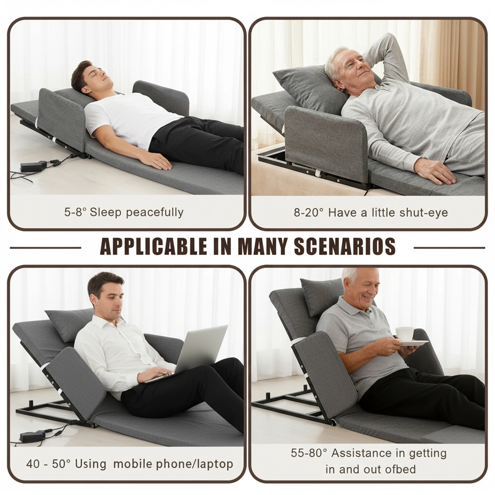 

2-80° Sit-Up Back Rest Chair with Guardrails Home-Use Lifting Mattress Load Max 330 Lbs for Adults Pregnant Women Elderly