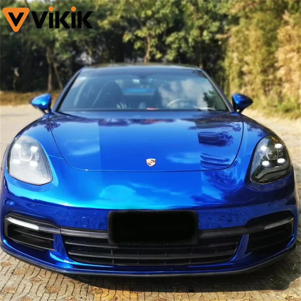 Premium Stretchable Blue Chrome Mirror Vinyl Wrap Film PET Chrome Self Adhesive Car Motorcycle Sticker