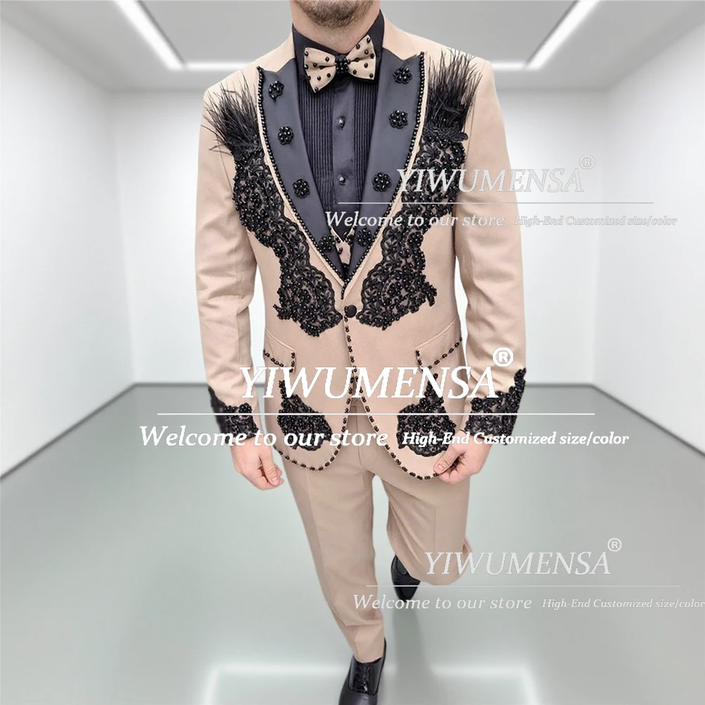 

Unique Design Wedding Suits For Men 3 Pieces Sets Single Breasted Prom Tuxedos Customized Man Banquet Prom Blazer Costume Homme