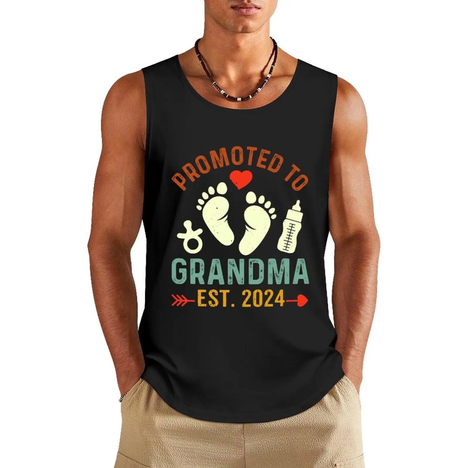 

Promoted to Grandma est. 2024 Grandparents Baby Announcement Tank Top Gym t-shirt man quick-drying t-shirt