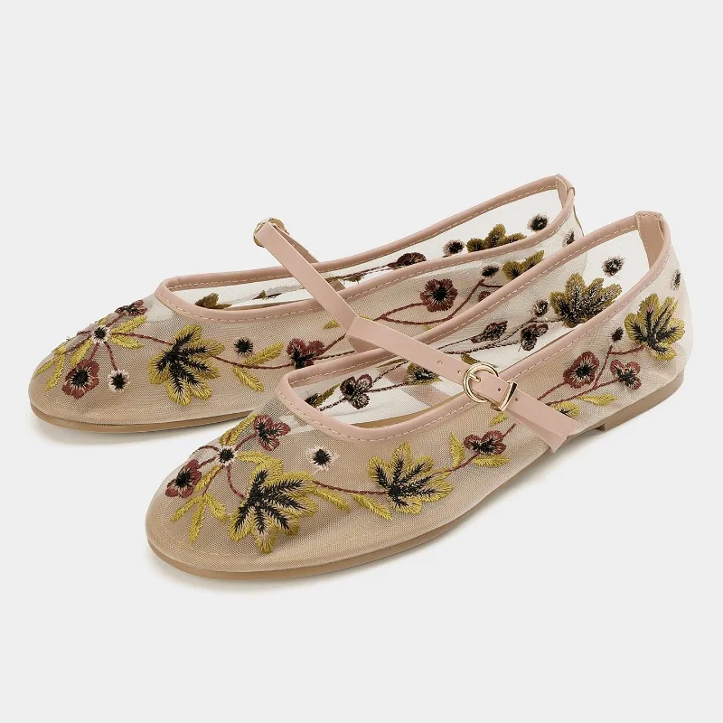 

Летние женские балетки с цветочной сеткой и вышивкой, легкие дышащие брендовые дизайнерские удобные повседневные туфли Мэри Джейн на мягкой подошве