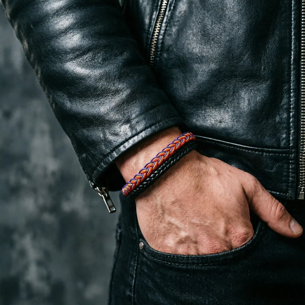 Punk Braided Leather Rope Men Bracelet Apparel Accessories Bilayer Magnetic Clasp Multicolor Wrap Braslet Cool Boys Wrist Joias