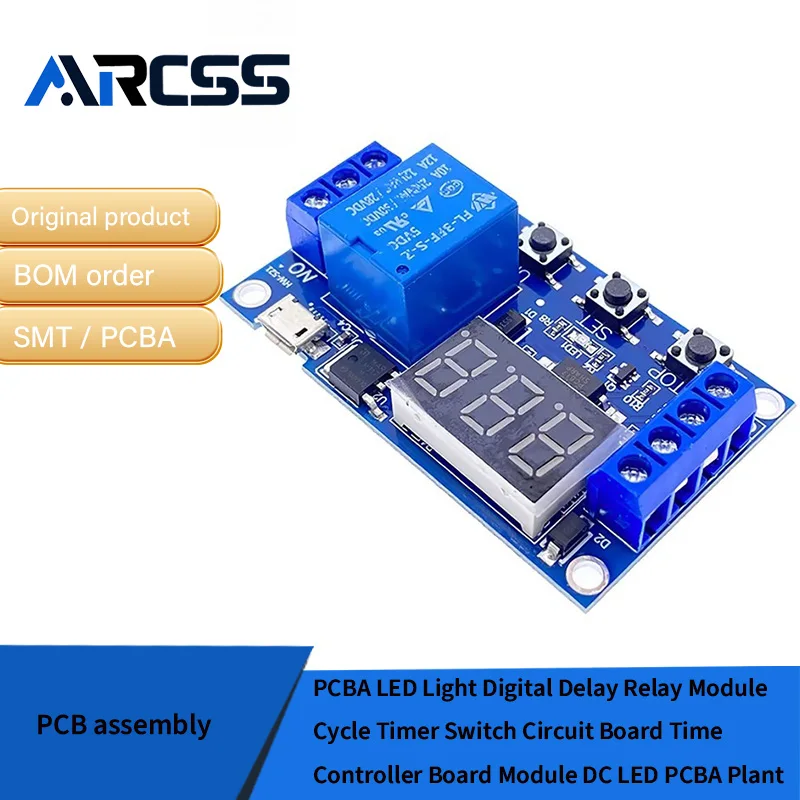 Pcba luz led módulo de relé de atraso digital ciclo temporizador interruptor placa de circuito módulo placa controlador tempo dc led pcba planta