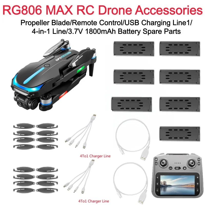 

RG806 MAX Drone Battery RG806MAX RC Quqdcopter Drone Spare Parts 3.7V 1800Mah Propeller RG806 MAX Drone Battery Accessories
