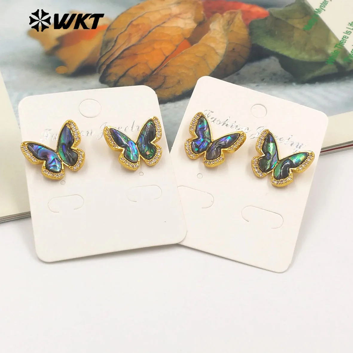 WT-ME110 Hot New Tiny  Abalone Shell And Zircon Earring The Shape of  Butterfly With 18K Gold Plated For Women Daily Decoration
