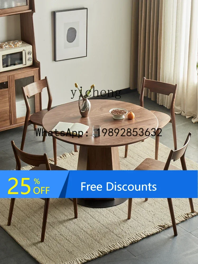 

LYY Black Walnut Wood Table Solid Wood Modern Minimalist Solid Wood Large round Table Large and Small Apartment Type Living Room