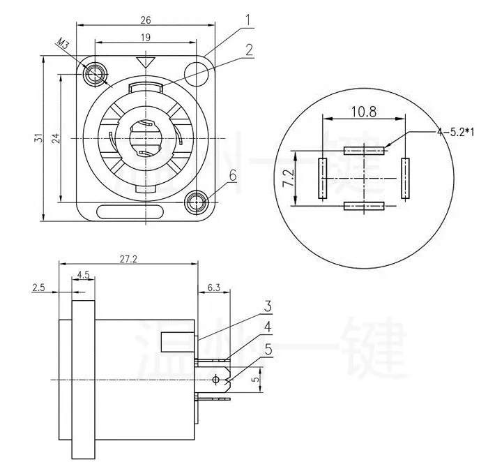 4-core square stage speaker gold-plated cannon female socket Caron seat two small square seat