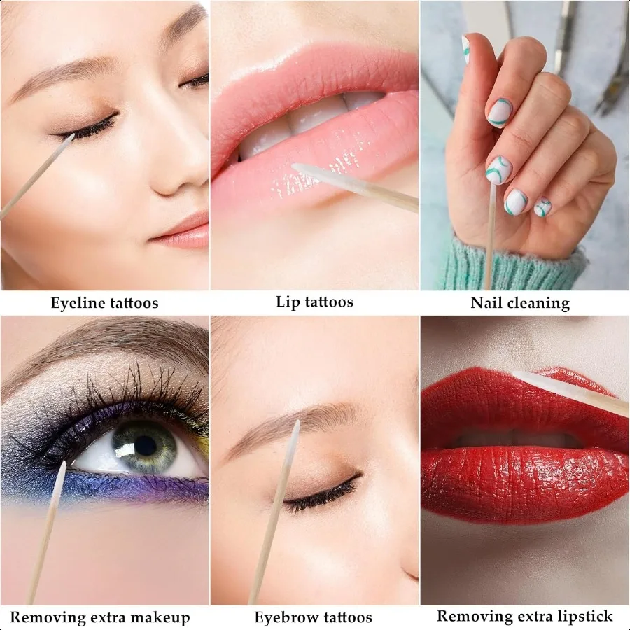 1200本入り精密チップ綿棒、先のとがった綿棒（木製スティック付き）、マイクロブレーディング綿棒、マイクロ綿棒、綿棒チップ