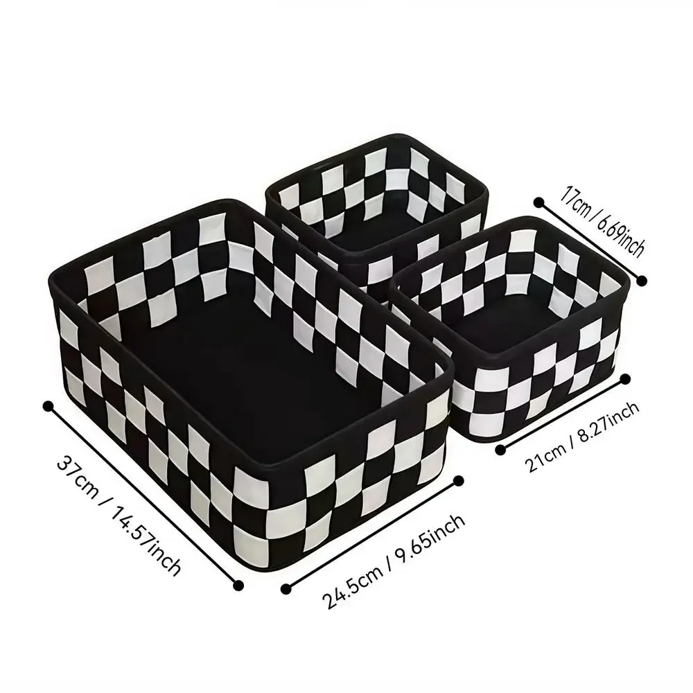 Ins Style Checkerboard Felt Storage Basket Desktop Organizer Box Home Sundries Cosmetic Toy Storage Bin Portable Storage Basket