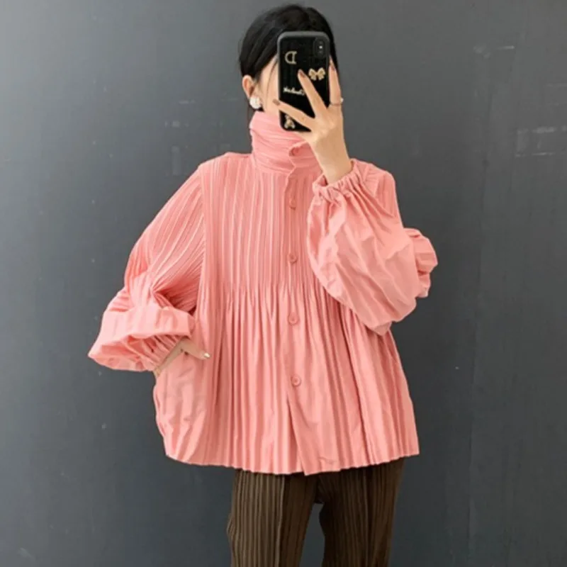 

Miyake Pleated Winter New Thickened Fabric Jacket Women Single-breasted Jacket Solid Color Fashion Versatile Casual Windbreaker